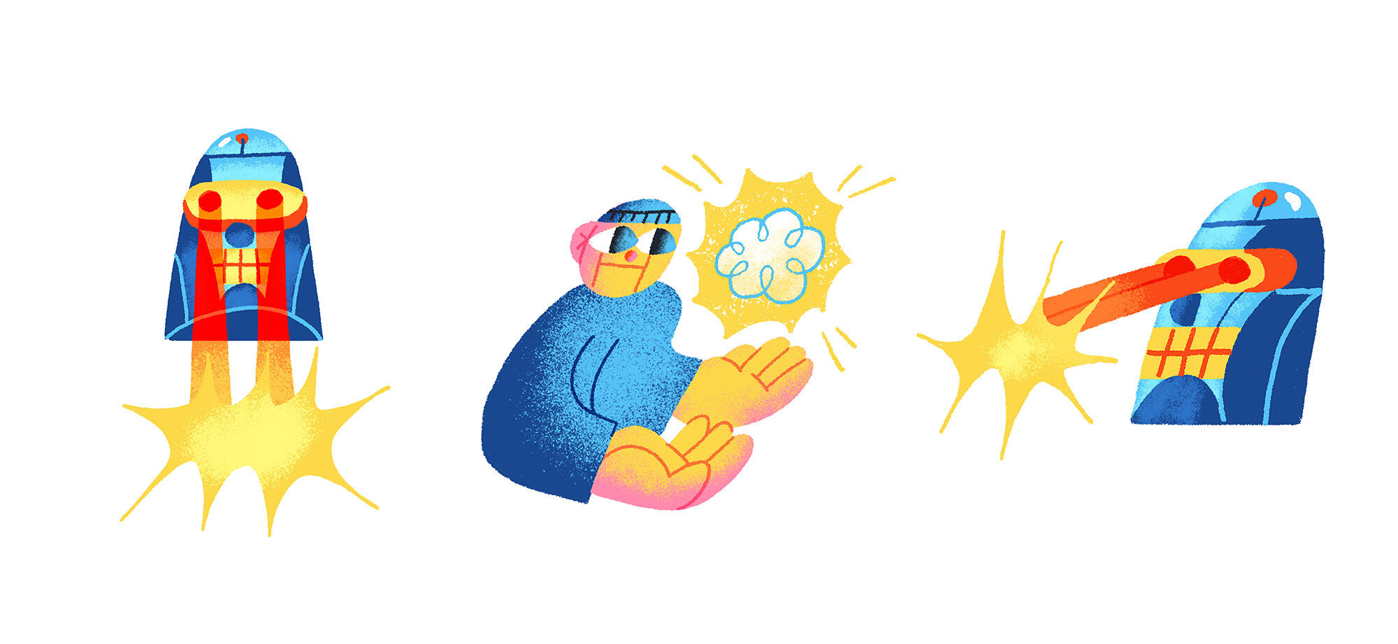 The AI Renaissance. Spot illustrations for an article about the relationship between artificial intelligence and creativity.