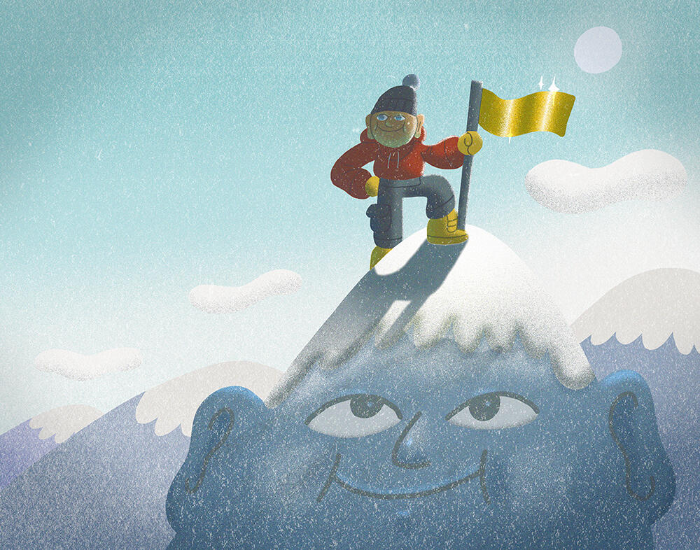 View At The Top. Editorial illustration about breaking mental barriers and reaching your goals.