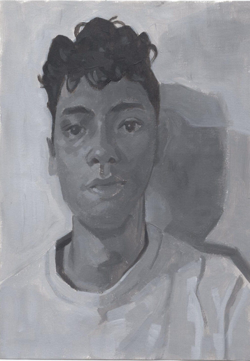 Acrylic painting of a portrait of a man in black and white.