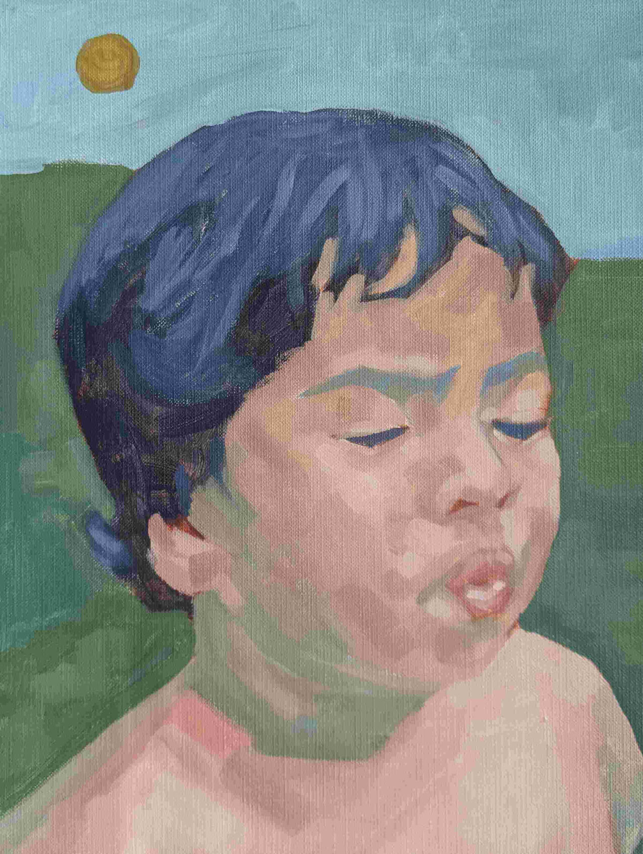 The Simple Struggle. 2020. 9 x 12 in. Acrylic on paper. Not available for purchase. Acrylic portrait painting of a boy.