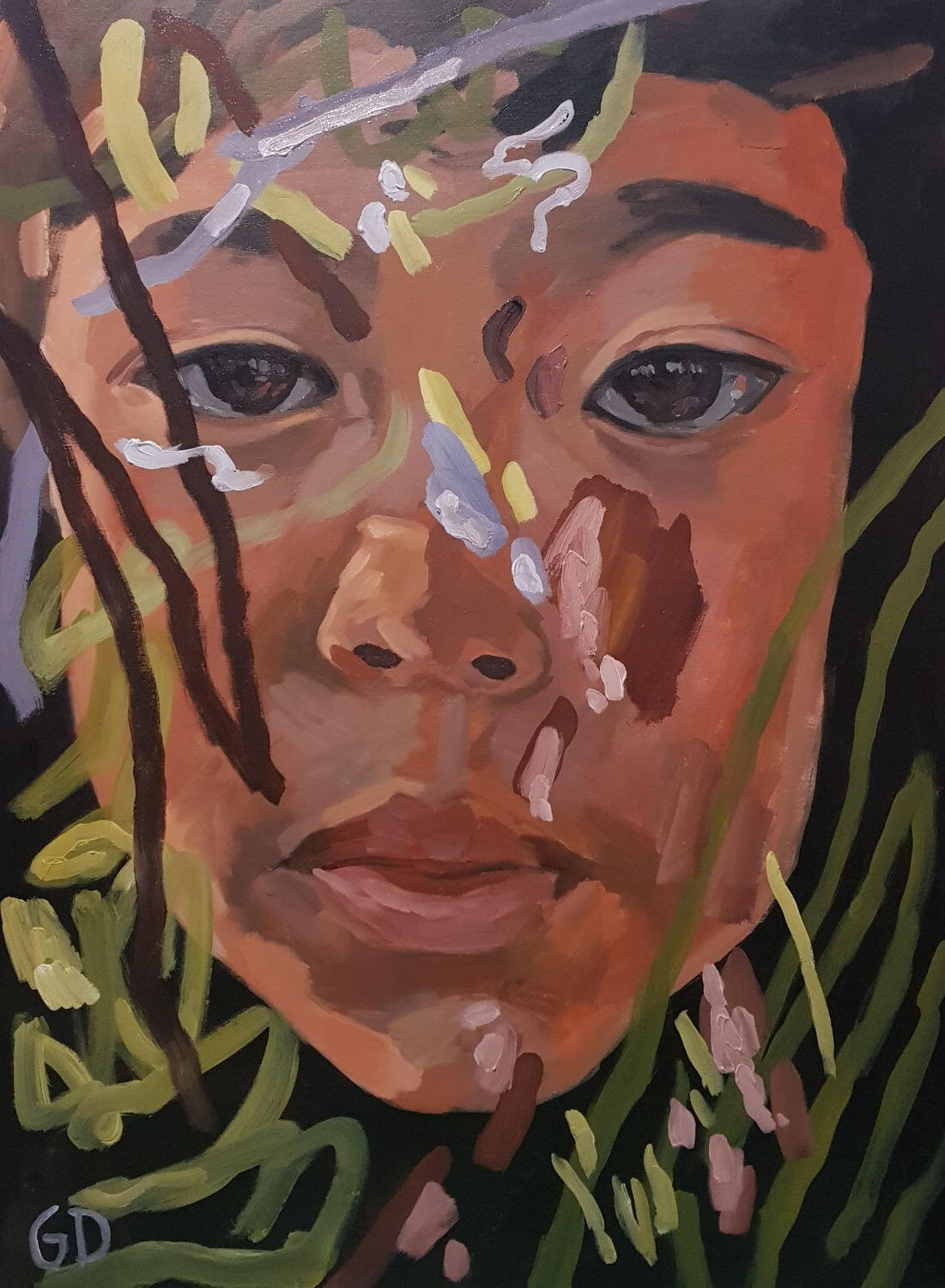Acrylic painting of a portrait of a boy.