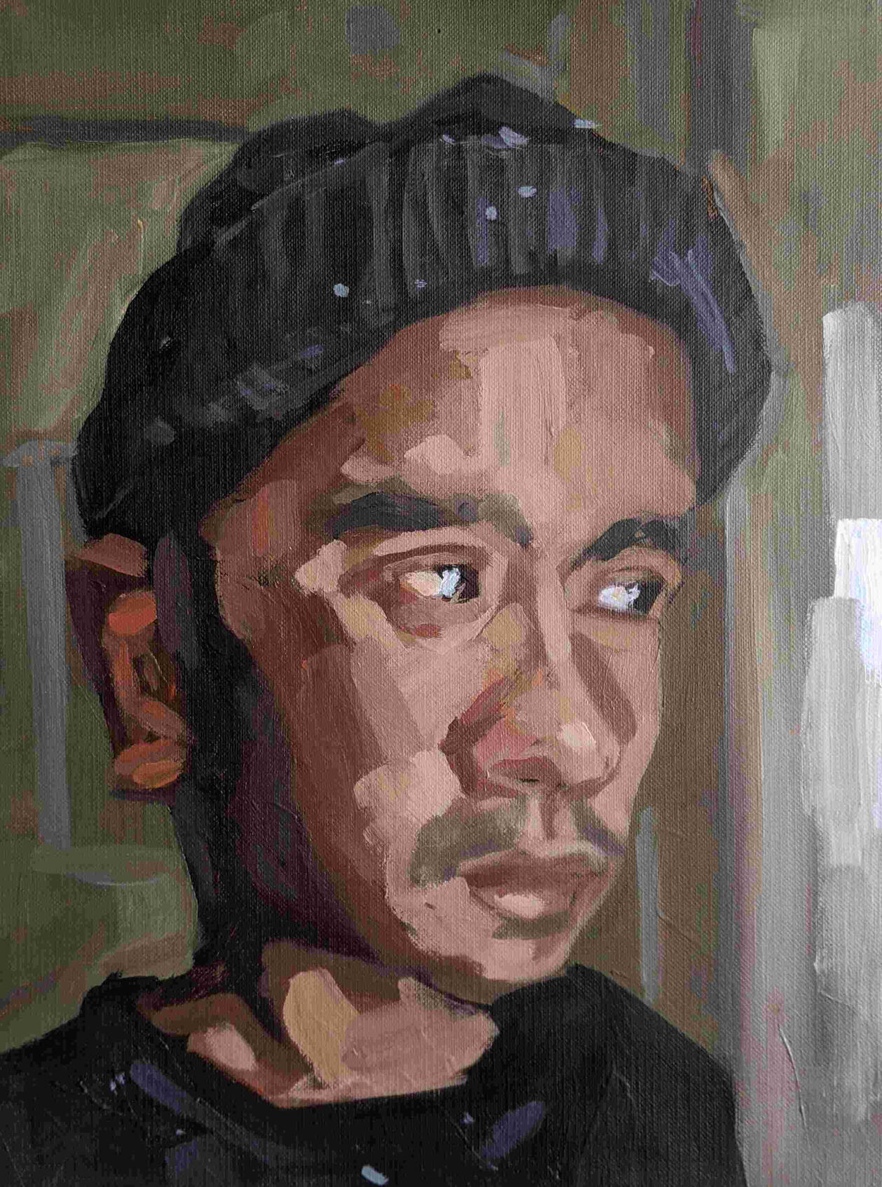 Acrylic painting of a portrait of a man.
