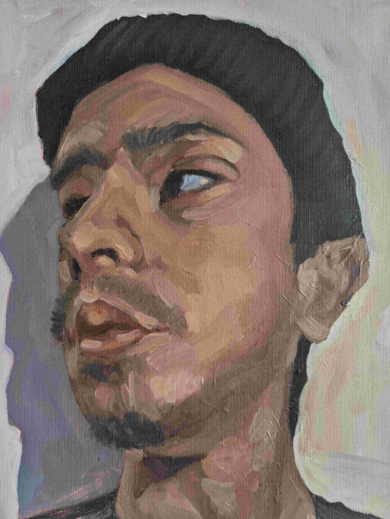 Nowhere To Hide. 2020. 9 x 12 in. Acrylic on paper. Not available for purchase. Acrylic painting of a portrait of a man.